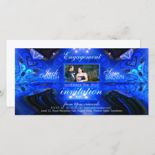 Blue Fantasy Invitation Photo Card (Voorkant / Achterkant)