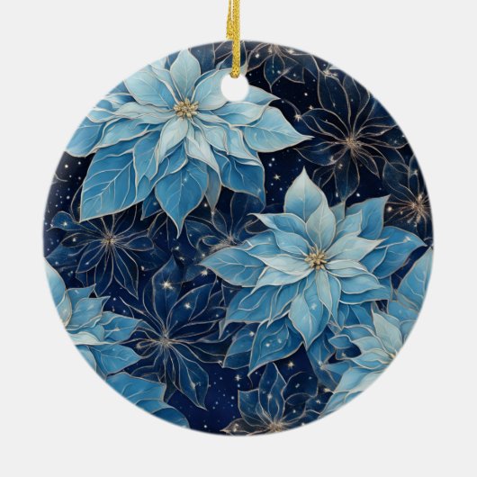 Blue Fantasy Poinsettia Keramisch Ornament (Achterkant)