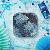 Blue Fantasy Poinsettia Papieren Bordje (Feest)