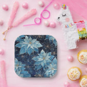 Blue Fantasy Poinsettia Papieren Bordje (Feest)