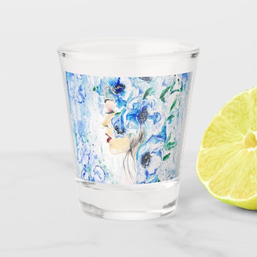 Blue Fantasy - Waterverf Shot Glas (Voorkant)