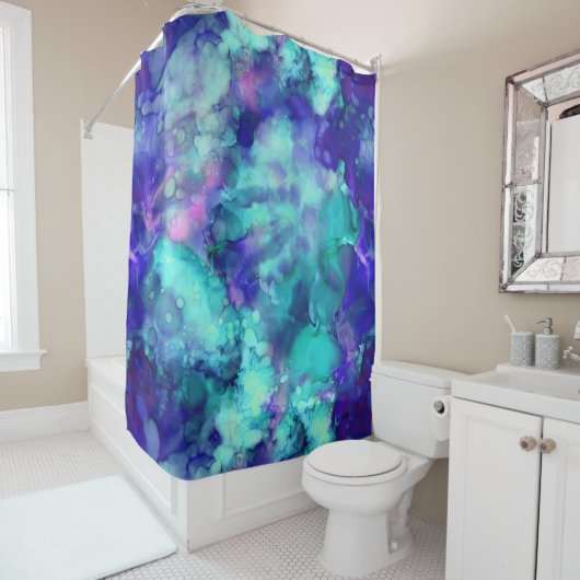Blue Fantasy waterverven : Douchegordijn (In situ)