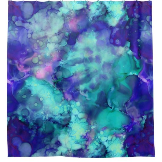 Blue Fantasy waterverven : Douchegordijn (Voorkant)