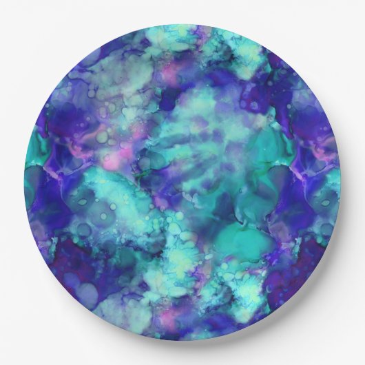 Blue Fantasy waterverven : Papieren Bordje (Voorkant)