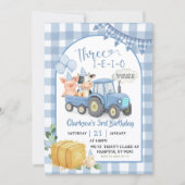 Blue Farm Animals Three-i-e-i-o 3rd Birthday Kaart (Voorkant)