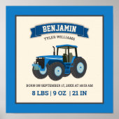 Blue Farm Tractor Baby Birth Stats Poster (Voorkant)