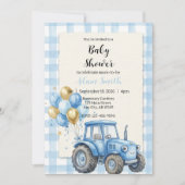 Blue Farm Tractor Boy Baby Shower Kaart (Voorkant)