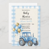 Blue Farm Tractor Boy Baby Shower Kaart (Voorkant / Achterkant)