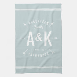 Blue Farmhouse Arrow Monogram | Bewerkbare kleuren Theedoek