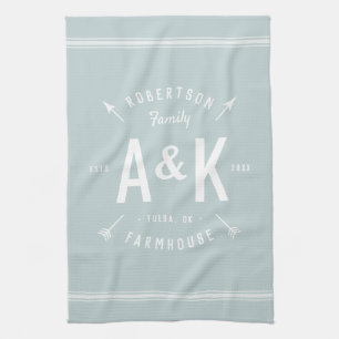 Blue Farmhouse Arrow Monogram Bewerkbare kleuren Theedoek