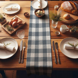 Blue Farmhouse Buffalo Plaid Korte Tafelloper