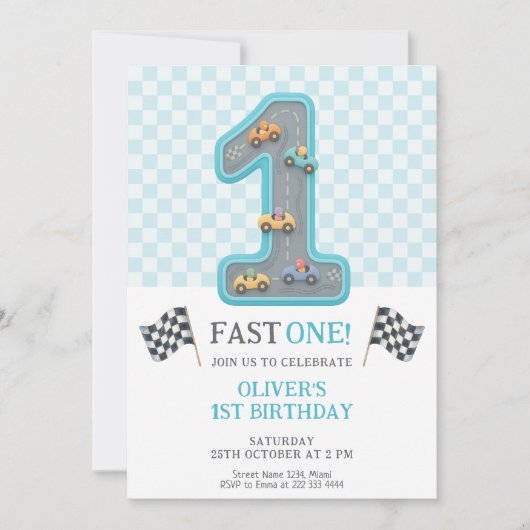Blue Fast One Birthday Race Kaart (Voorkant)