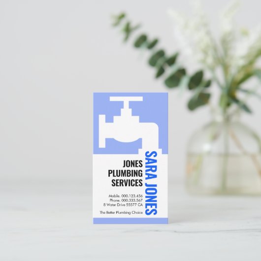 Blue Faucet Jouw naam Waterflow Visitekaartje (Staand voorkant)