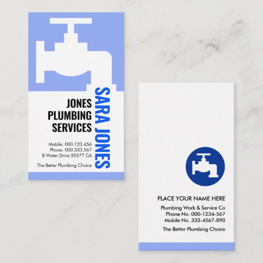 Blue Faucet Jouw naam Waterflow Visitekaartje (Voorkant / Achterkant)