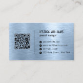 Blue Faux Brushed Metal Professional QR Code Visitekaartje (Achterkant)