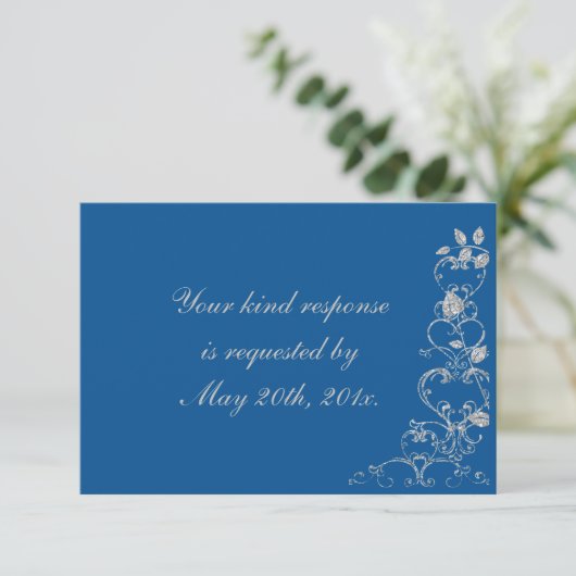 Blue Faux Diamond Heart Swirl Wedding RSVP (Staand voorkant)