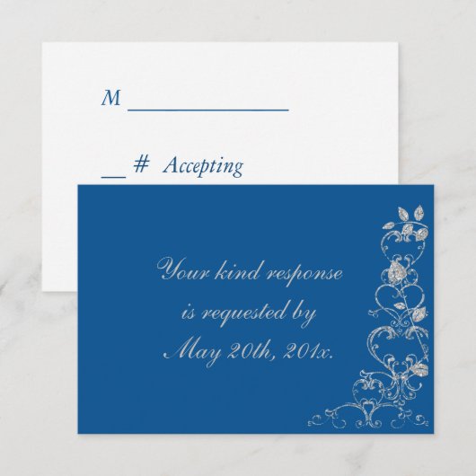 Blue Faux Diamond Heart Swirl Wedding RSVP (Voorkant / Achterkant)