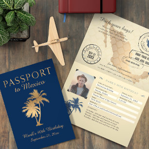 Blue Faux Folie Cancun Mexico Birthday Passport