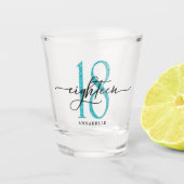 Blue Faux Glitter 18th Birthday Shot Glas (Voorkant)