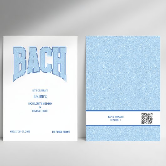 Blue Faux Glitter BACH Bachelorette Party  Kaart