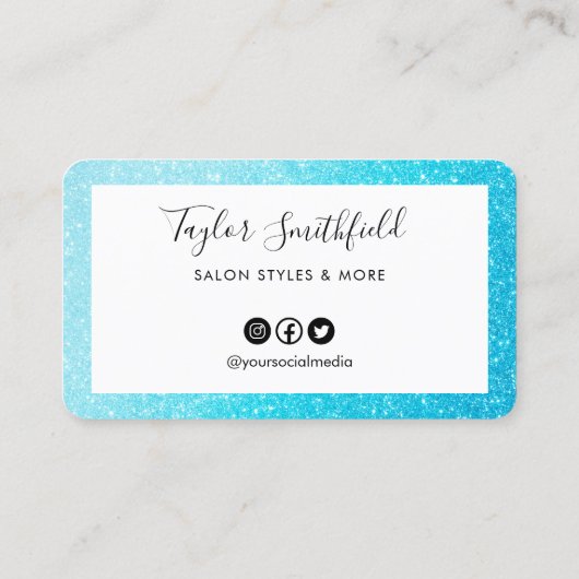 Blue Faux Glitter Custom Loyalty Kaart Visitekaartje (Achterkant)
