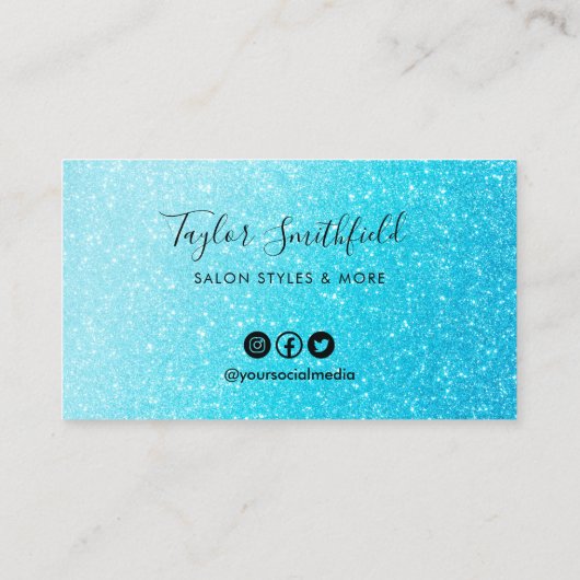 Blue Faux Glitter Custom Loyalty Kaart Visitekaartje (Achterkant)