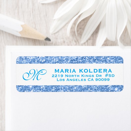 Blue Faux Glitter Custom Monogram Etiket (Insitu)