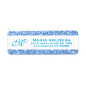 Blue Faux Glitter Custom Monogram Etiket (Voorkant)