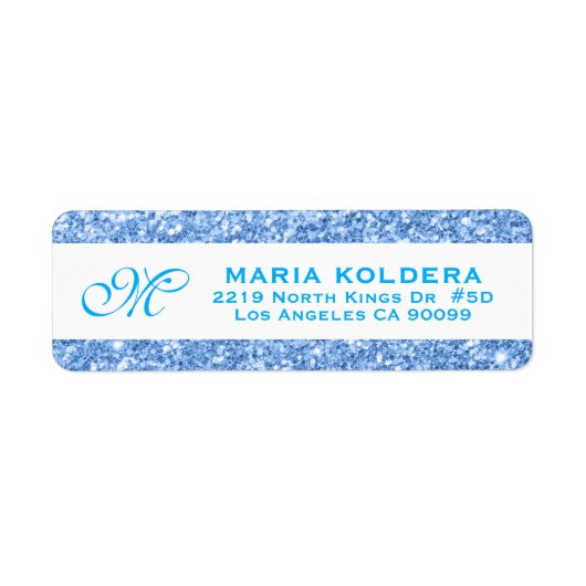 Blue Faux Glitter Custom Monogram Etiket (Voorkant)