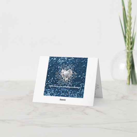 Blue Faux Glitter Diamond Heart Snowflake Feestdagen Kaart (Achterkant)