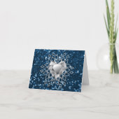 Blue Faux Glitter Diamond Heart Snowflake Feestdagen Kaart (Voorkant)