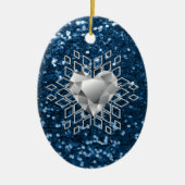 Blue Faux Glitter Diamond Heart Snowflake Keramisch Ornament (Voorkant)