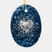 Blue Faux Glitter Diamond Heart Snowflake Keramisch Ornament (Achterkant)