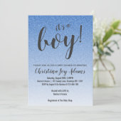 Blue Faux Glitter Gold Ombre Boy Baby shower Kaart (Staand voorkant)