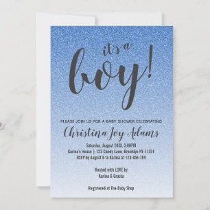 Blue Faux Glitter Gold Ombre Boy Baby shower Kaart