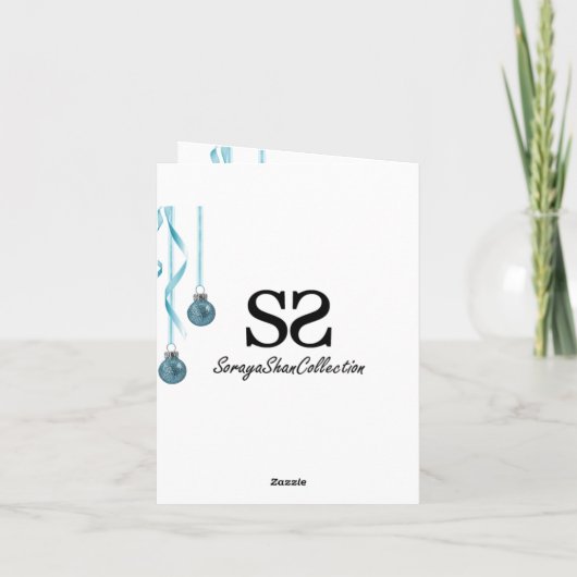 Blue Faux Glitter-kerstversieringen Feestdagen Kaart (Achterkant)