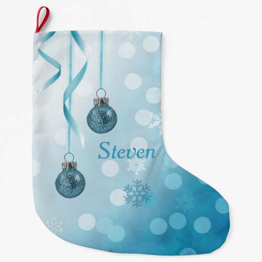 Blue Faux Glitter-kerstversieringen Grote Kerstsok (Voorkant)