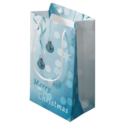 Blue Faux Glitter-kerstversieringen Klein Cadeauzakje (Voorkant Gekanteld)