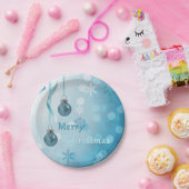 Blue Faux Glitter-kerstversieringen Papieren Bordje (Feest)