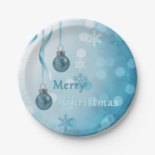 Blue Faux Glitter-kerstversieringen Papieren Bordje