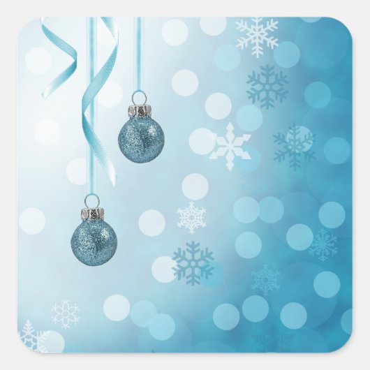 Blue Faux Glitter-kerstversieringen Vierkante Sticker (Voorkant)