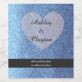 Blue Faux Glitter met hart Wijn Etiket (Enkel label)