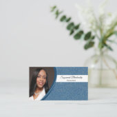 Blue Faux Glitter met Professional Custom Photo Visitekaartje (Staand voorkant)