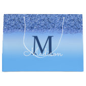 Blue Faux Glitter Monogram Elegant Groot Cadeauzakje (Voorkant)