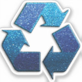 Blue Faux Glitter Recycling Symbool Klimaatverande Sticker (Voorkant)