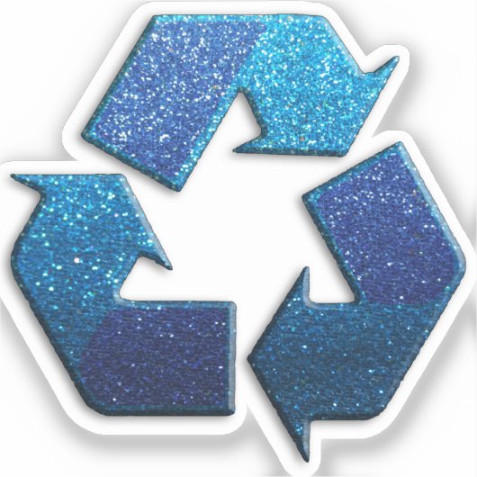 Blue Faux Glitter Recycling Symbool Klimaatverande Sticker (Voorkant)