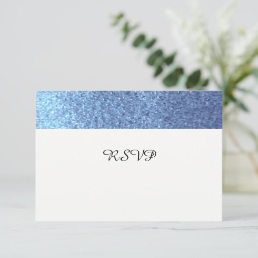Blue Faux Glitter RSVP (Staand voorkant)