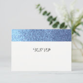 Blue Faux Glitter RSVP Kaartje (Staand voorkant)