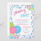 Blue Faux Glitter Snoep Bat Mitzvah Kaart (Voorkant / Achterkant)