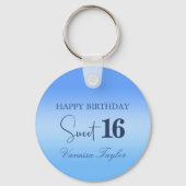 Blue Faux Glitter Sweet 16 Keepsake Party Gast Sleutelhanger (Achterkant)